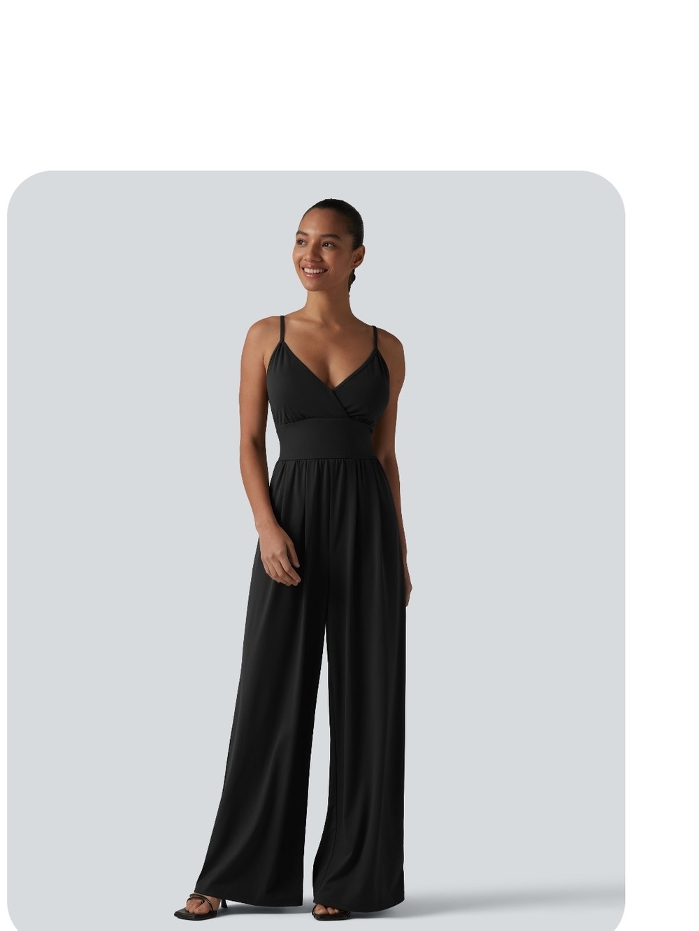 Black Wide-Leg Jumpsuit with V-Neck and Adjustable Straps
